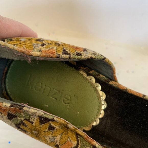 Vintage Y2K d'Orsay Pump Yellow Floral Corduroy Cone Heel Pump Green Velvet  9.5 - Picture 8 of 14